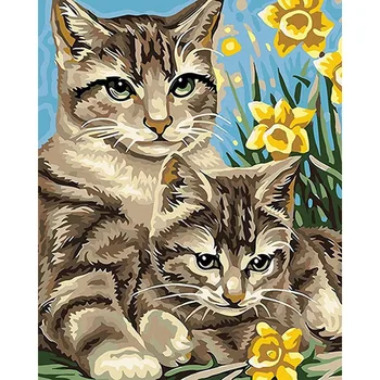 5D Diamond Paveikslų Lovely Cat Gėlių kvadratiniu/Apvalus Deimantas Siuvinėjimo Gyvūnų Nuotraukų Strazdų Namų Dekoro