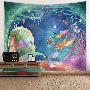 Povandeninio Pasaulio Hipių Gobelenas Sienos Kabo 3D Undinė Dolfish Psichodelinio Kilimų Gyvūnų Jūrų Gyvybės Vaikams Dovanų Boho Namų Dekoro