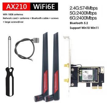 1 Set AX210 Wifi 6E Darbalaukio Belaidžio Tinklo Kortelė Su 10DB Antena 2.4 G/5G/6G 5374Mbps Tri Band