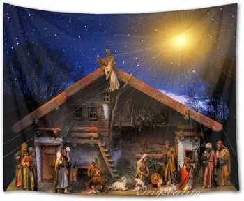 Kalėdų Gobelenas Žvaigždėtą Dangų Jėzaus Kristaus Gimimo Sienos Kabo Meno, Miegamojo Kambarį Bendrabučio Dekoras