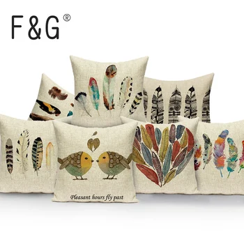 Plunksnų pagalvės užvalkalą paukščių pagalvę padengti spalvinga dekoratyvinė Mielas mesti pagalvės spausdinti pagalvėles už sofos Užsakymą padengti pagalvėlė
