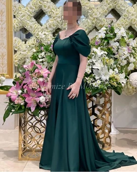 Tamsiai Žalios Spalvos Satino Prom Dresses-Line Brangioji Apribota Rankovėmis Grindų Ilgis Saudo Arabijos Moterys Vakare Šalis Suknelė