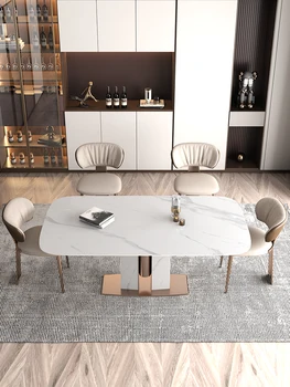 Roko plokštelę, valgomojo stalas, modernus paprastas šviesos prabangių lengvųjų high-end Šiaurės stačiakampio italijos mažų šeimos valgomasis stalas ir kėdės
