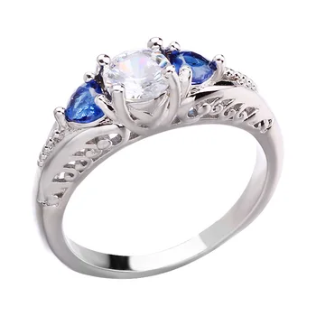Derliaus Tuščiaviduriai Modelio Gėlių Vestuvinis Žiedas Geometrinis Round Crystal Blue Cirkonis Vestuvių Žiedai Moterims Boho Papuošalai 2020 m.