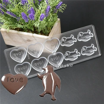 Nauja siunta 10 ertmių Pingvinas ir širdies formos su meilės laiškais šokolado gamybos liejimo formas Kepimui & Konditerijos įrankiai