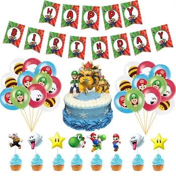 Super Mario Bros Animacinių Filmų Tema Mario Luigi Yoshi Naršyklė Wario Waluigi Vėliavos Tortas Vėliavos Balionai Paketo Gimtadienio Dekoracijos