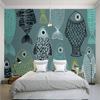 Modernus minimalistinis ranka-dažytos žuvų tapetų gamintojų, didmeninės tapetai, freskos pasirinktinius nuotraukų siena