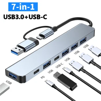 USB3.0 C Tipo Docking Station USB C HUB 4 Port USB 2.0 Hub PD TF Kortelę Hub 3.0 USB Adapteris Stotis Ultra Plonas Nešiojamas Duomenų centro