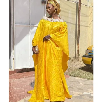 Afrikos Heidi Bazin Riche Suknelė Moterims Su Skarelė Plius Dydis Nėščia Ilgai Drabužių Nigerijos Tradicines Vestuves Dashiki