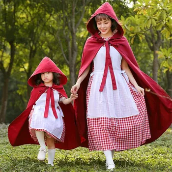 2023 Raudonas Pledas Vidutinio ilgio Suknelę, Tėvų-vaikų, Komplektai, Saldus, Mielas Pasakos Etapo Rezultatus Kostiumų Komplektai Cosplay Kostiumas