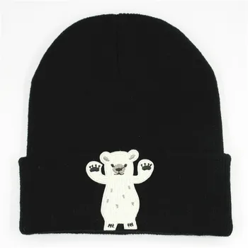 Medvilnės Didelis baltas lokys siuvinėjimo Tirštėti megzti skrybėlę žiemą šiltą kepurę Skullies bžūp beanie skrybėlių vyrų ir moterų 122