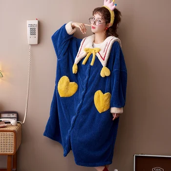 Moterų Sleepwear Žiemos Pižama Vidutinio Stiliaus Plius Dydis Nightdress Koralų Fleece Loose Versija Inspissate Pižamą Flanelė ILGAI