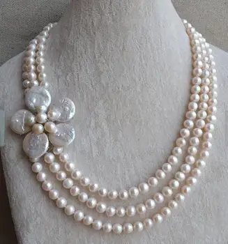 Unikalus Perlų papuošalų Parduotuvėje Vestuvių Gėlių Perlų Vėrinį 3 eilėmis 8mm Nekilnojamojo Gėlavandenių Perlų Vėrinį Magnetas Užsegimas Fine Jewelry
