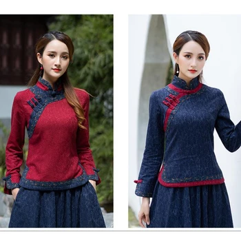 Lino Kinijos Tradicinės Viršuje Qipao Marškinėliai Moteris Cheongsam Stiliaus Marškinėliai Kinijos Palaidinė moterims Aukštos Kokybės drabužius chinoise