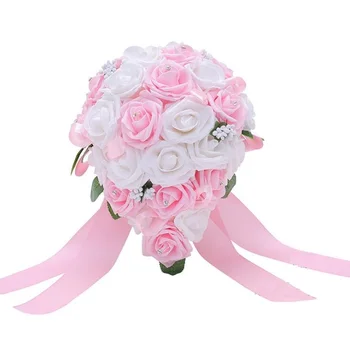 Dirbtinių gėlių puokštė Nuotaka Valdos PE rožių puokštė Aukštos kokybės nuotakos puokštė vestuvių papuošalai WQ65