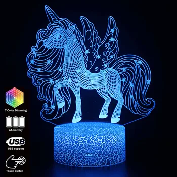 3D iliuzija Vienaragis Stalo Lempa Touch LED Nakties Šviesos Namo Kambaryje Vaivorykštė Arklių Lampen Dekoras Apšvietimas Kūrybos Lemputė Dovanų MY1169
