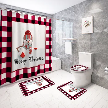 Kalėdų Senį skaitmeninis spausdinimas vandeniui namų dušo užuolaidos poliesteris kiliminė danga, grindų kilimėlis vonios kambaryje dušo užuolaidos keturi gabalas