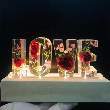 Amžinas Gėlių LED Nakties Šviesos USB Power MEILĖS Laišką Led Džiovintų Gėlių Rose Decro Lempa Meilužio Žmonai, Draugei Jubiliejaus Dovana