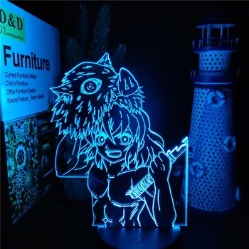 Anime Demon Slayer Hashibira Inosuke 3D Lempos Kimetsu Nr. Yaiba Manga Led Nakties Šviesos Miegamojo Puošimas naktinė lempa stalinė Lempa Dovana