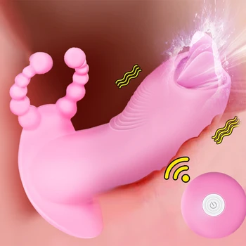 Nešiojami Kelnaitės Vibratorius Moterims G Spot Klitorio Stimuliatorius Kalba Lyžis Belaidžio Nuotolinio Valdymo Drugelis Erotika ir Seksas