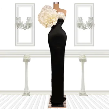 Juoda Prom Dresses Apvalkalą Stebėjimo Gėlės Zawalcowany Dubajus, Saudo Arabija Promenadzie Suknelė Vakarinę Suknelę Chalatas De Haute Couture 