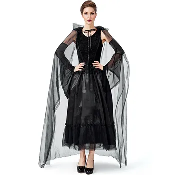 Helovinas Purim Karnavalą, Black, Gothic Ragana Kostiumas Haunted Burtininkė Kostiumai Moterims šalis suknelė