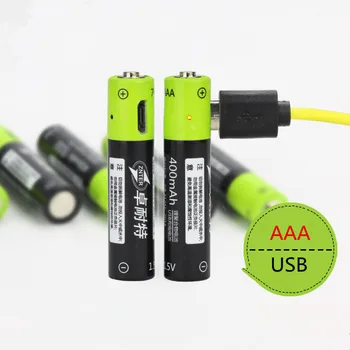 ZNTER 2vnt/daug 1,5 V AAA 400mah li-polimero li-ion ličio įkraunama baterija, USB įkrovimas naudojant USB jungtį linija
