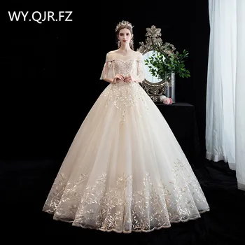 LYG-D51#Nuotakos Vestuvių suknelė nėrinių Siuvinėjimo Vieną petį, didmeninė pigūs suknelės Naujas žiemos 2019 Šampano Kamuolys Suknelė ilgai
