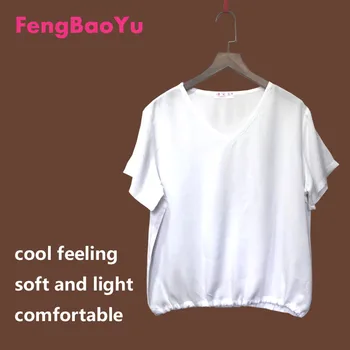 Fengbaoyu High-end Medvilnės, Šilko Vasaros Moterų Trumpas rankovėmis V-apykaklę, Trumpas, T-marškinėliai, Dėvėti Jaunų Atsitiktinis mergaičių Jaunimo Drabužių
