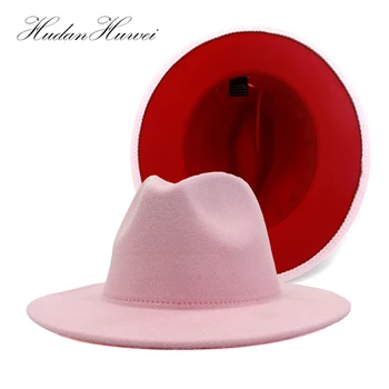 Rožinė Raudona Kratinys Skrybėlę Negabaritinių Skrybėlę Džiazo Kepurės Moterims, Vyrams Bžūp Vilnonių Skrybėlę Unisex Medvilnės Poliesterio Fedora Skrybėlę