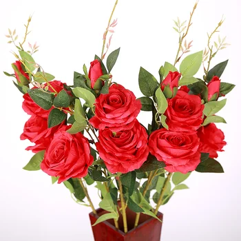 5vnt Netikras, dirbtinis 3 vadovai gėlių puokštė šilko rožės šakas namams lentelė šalis, vestuvių, Kalėdų dekoracijos, dovanos