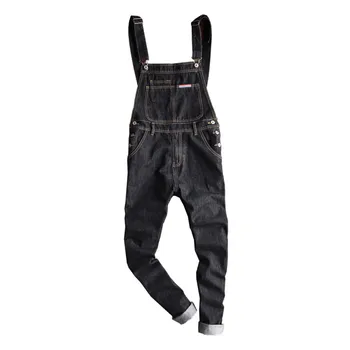 Nauji vyriški Vyrų Mados slim patch kišenėje džinsinio audinio kombinezonai su antkrūtiniais Atsitiktinis juodos petnešos jumpsuits Džinsai 7171