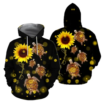 3D Hoodie Nuostabi Polinezijos Vėžlys Su Plumeria Gėlės Vyrų/Moterų Palaidinukė Pavasario Atsitiktinis Megztinis su Užtrauktuku Streetwear