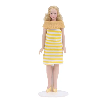1:12 Miniatiūrinės Viktorijos Lėlės Modelis, Geltona Suknelė Šiuolaikinės Lady Lėlių Namelio Apdaila