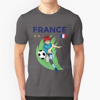 Prancūzijos Futbolo Vaikas Su Futbolo Prancūzijos Vėliava Aukštos Kokybės Marškinėliai