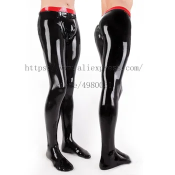 Naujovė Fetišas, lateksas kelnės vyrams, su kojomis ir pritvirtinti menkės gabaliukai juodos spalvos