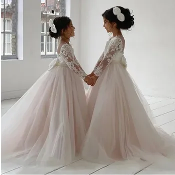 Naujas 2021 Merginos'Back Tuščiaviduriai Gėlių Suknelė Gėlių Berniukas High-end Vestuvių Suknelė Elegantiškas Mergaičių Gėlių nėrinių Pokylių Suknelė