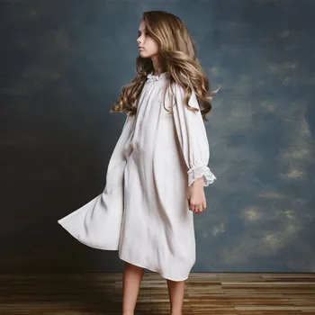 1-12 metų rudens ir žiemos vaikų drabužių polka dot nėrinių nightdress merginos princesė nėrinių medvilnės pižama kostiumas sleepwear namų drabužiai