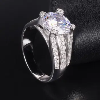 Prabanga 925 Sterlingas Sidabro žiedas pirštu Klasikinis Dizainas Raundas 5 Karatų Imituoti Deimantų Sužadėtuvių, Vestuvių Žiedai, Moterų Papuošalai