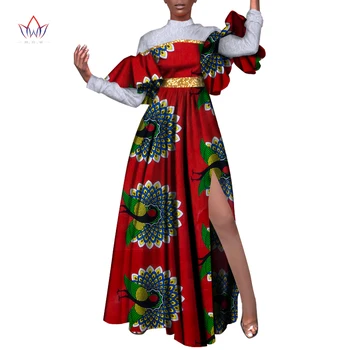 BintaRealWax Afrikos Suknelės Moterims heidi bazin Riche Ritininės Iki ilgomis Rankovėmis Šalis Suknelė Afrikos Vaškas Spausdinti Medvilnės Drabužius WY4220