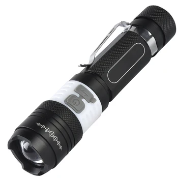 Žibintuvėlis T6+COB LED Žibintuvėlis Aliuminio Lydinio Fotoblykstės Pasukimo Zoomable Žibintuvėlis, atsparus Vandeniui Žibintuvėlis Naudoja 18650 Bateriją