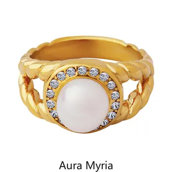 Natūralūs Gėlavandenių Perlų Žiedas Papuošalai iš Nerūdijančio Plieno, Aukso Geometrinis Piršto Žiedą, Moterims Mados Vestuvių Žiedas Juosta