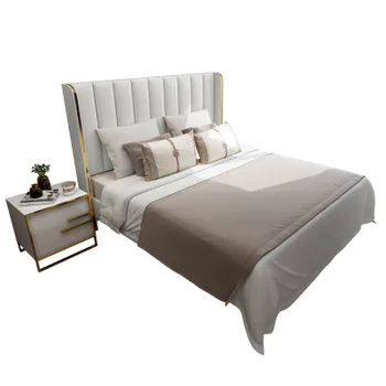 Šiaurės šalių mados dvigule lova PU odos, medinės metalo dvigulė lova gražus aukštos kokybės miegamojo baldai už moteris