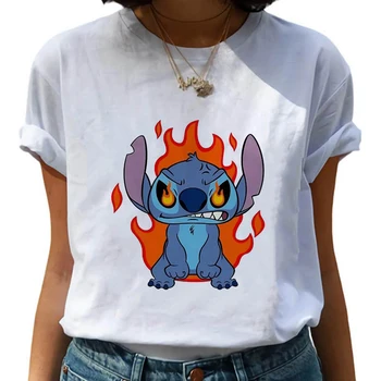 Dygsnio moteriški marškinėliai Disney Pykčio Susiuvimo Spausdinti Moteris marškinėliai Lilo & Stitch Ohana Harajuku Estetinės Marškinėliai Femme