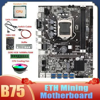 B75 8USB ETH Kasybos Plokštė+CPU+4GB DDR3 RAM+128G SSD+Ventiliatorius+SATA Kabelis+Switch Kabelis+Pertvara B75 Miner Plokštė
