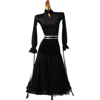 Nacionalinis Standartas Šokių Suknelės Lady ' s Advanced Juoda Šokių Sijonas Moterims ilgomis Rankovėmis Valsas Pramoginiai Konkurenciją Šokių Suknelė
