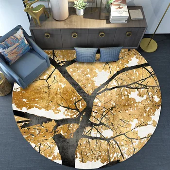 Kūrybos stilius Derliaus aukso geltonumo lapai apvalus kilimas Greenwood gėlių tapybos pliušinis Apvalus kilimas krepšys kėdė neslystantis kilimėlis