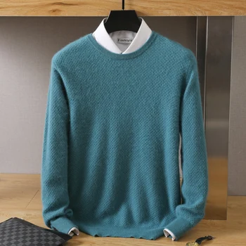 Rudenį ir žiemą, 100% vilnos audinių vyrų megztinis megztinis apvalios kaklo megzti mados mink vilnos atsitiktinis megztinis, šiltas ir minkštas naujas