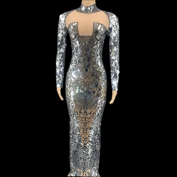 Moterų Šokėja Šou Scenoje vakarinę Suknelę Ilgai veidrodis suknelė Gimtadienio Švęsti Skaidrus Prom Blizgančiais Suknelė