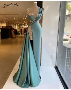 Satino Blizgučiai Undinė China Prom Dresses Mėlynasis V-Kaklo Blizgančių Rūbeliai De Soirée 2022 Oficialų Moterys Šalis Suknelė Elegantiškas Vakarinę Suknelę